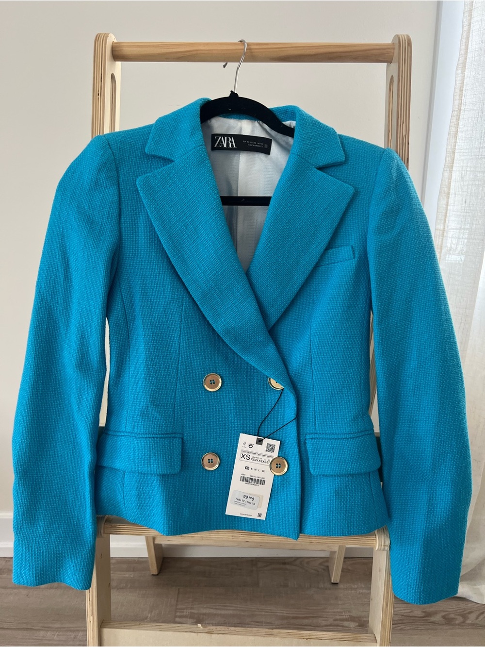 Zara Double-Breasted Turquoise Blazer
